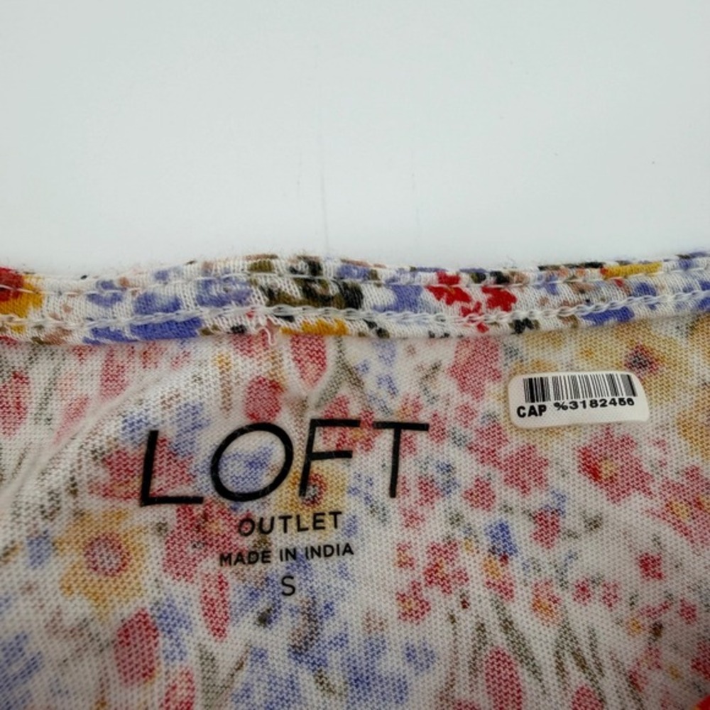 LOFT Outlet Womens Multicolor Floral Smocked Off Shoulder Puff Sleeve Top Size S - Picture 3 of 6